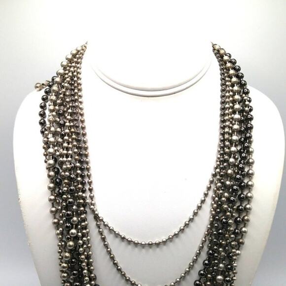 Chico's Silver Tone Metal Beaded Necklace, 12 Layered Strands, 23 Inches - Picture 2 of 9
